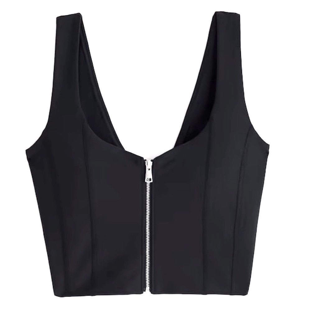 Abercrombie & Fitch YPB SculptLUX Zip Front Sweetheart Crop Tank in Black XS